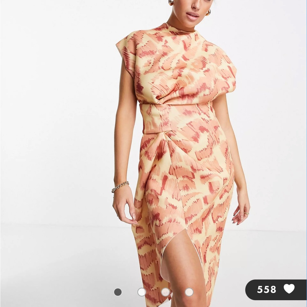ASOS DESIGN high neck tuck midi pencil dress in geo print